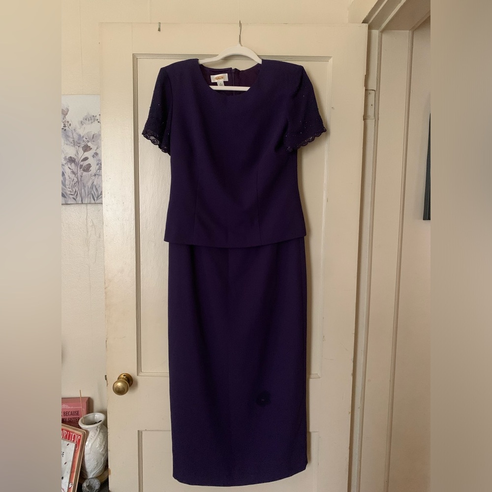 Talbots Eggplant Purple Formal Dress with Beaded Sleeves